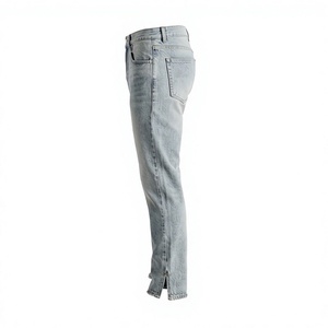 Pantalon cargo en jean délavé foncé taille haute pour homme, coupe droite décontractée, style vintage, utilitaire, en coton épais, bleu - Product Image 2