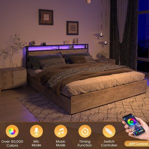 Base letto matrimoniale con stazione di ricarica e luci LED, letto in metallo con testiera contenitore, solido e stabile, disponibile ODM/OEM - Product Image 2