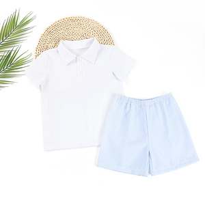 Hochwertige Jungenbekleidungssets Maßgeschneiderte lässige gestreifte Kinderanzüge Hemd und Shorts Jungenbekleidungsset - Product Image 3