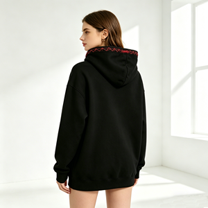 Sudadera con Capucha Estampada de Araña, 410GSM, Algodón Pesado, Capucha con Costuras Rojas, Sudadera Oversize Estilo Urbano, Sudadera Pesada - Product Image 3