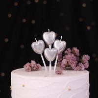 Bougies d'anniversaire créatives en forme de cœur argenté, écologiques et sans fumée, pour décorations de gâteaux de mariage, fêtes commémoratives, Nouvel An