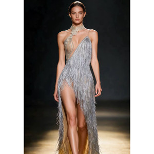 Vestido de Baile Latino con Flecos Plateados para Mujer, Vestido de Competición de Salsa con Pedrería, Traje Profesional para <span class=keywords><strong>Tango</strong></span>, <span class=keywords><strong>Cha</strong></span> <span class=keywords><strong>Cha</strong></span>, Fiesta de Baile - Product Image 1