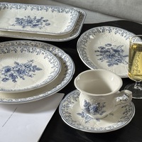 Assiette à dîner en céramique à motifs français, compatible micro-ondes, bleu et blanc vintage, assiette décorative pour salade et dessert