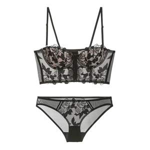 Pakaian dalam seksi bordir mawar klasik kelas atas bra korset kontrol perut dengan bantalan celana dalam lingerie Wanita set 2 potong - Product Image 6