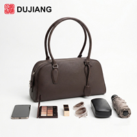 Nouvel Arrivage Sac Bowling Femme en Cuir Véritable avec Fermeture Éclair et Poignée Supérieure, Style Urbain Minimaliste, Durable et Portable