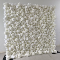Rouleau mural floral 3D en soie toucher réel, roses artificielles miniatures blanches et rose vif, fleurs sauvages écologiques pour toile de fond de mariage printanière