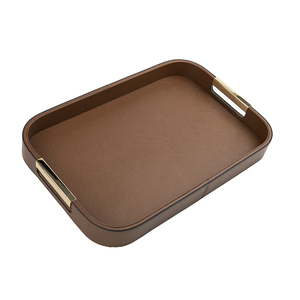 Ensemble de plateaux de service en bois, plateau en bois à motif croisé en cuir Pana - Ensemble de plateaux de rangement, plateau à thé et à café, décoration d'intérieur, design personnalisé - Product Image 2