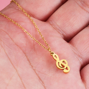 Collier vintage en acier inoxydable pour femmes et filles, pendentif avec symbole musicale, en or véritable, symbole musical, 1 pièce - Product Image 5