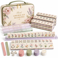 Tuiles de Mahjong américaines en acrylique à trois couches, thème floral pastel, dos rayé rose, lavande et vert, imprimées UV, épaisseur 14 mm