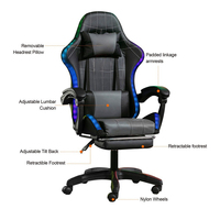 Chaise de jeu pour ordinateur et ordinateur avec lumières LED RVB, chaises de jeu noires réglables en hauteur, massage en cuir PU