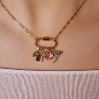 Haomi Collier en acier inoxydable géométrique personnalisé Chaîne à maillons plaquée or Cadeau de nouvelle maman tendance avec breloque en zircon
