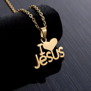 Special Offer I Love You Jesus Heart Necklace Jewelry Gold Electroplate Pendant Necklace Chain Stainless Steel For Unisex