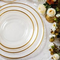 Assiettes de présentation rondes modernes en verre à bord doré, vente en gros directe usine, pour dîners et réceptions, design en lot