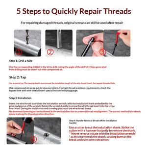 طقم أدوات إصلاح الخيوط الأحمر مكون من 131 قطعة مع تثبيت سريع عالي الدقة لإصلاح تلف خيوط السيارات، علبة من الفولاذ عالي السرعة - Product Image 6