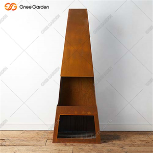 Cheminée extérieure en acier corten rouillé, autoportante, à bois, avec rangement pour bois, pour le chauffage du jardin, la cuisine en plein air - Product Image 1