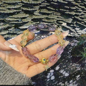 Pulseras de Cuentas de Cristal Amarillo Amatista Natural de Moda, Creativas y de Feng Shui, con Engaste de Garra Redonda, para Mujer, Regalo - Product Image 3