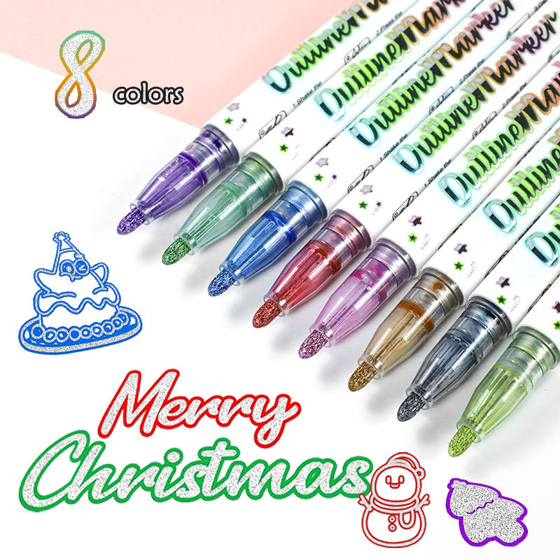 8 Colors Curve Outline Marker Highlighter