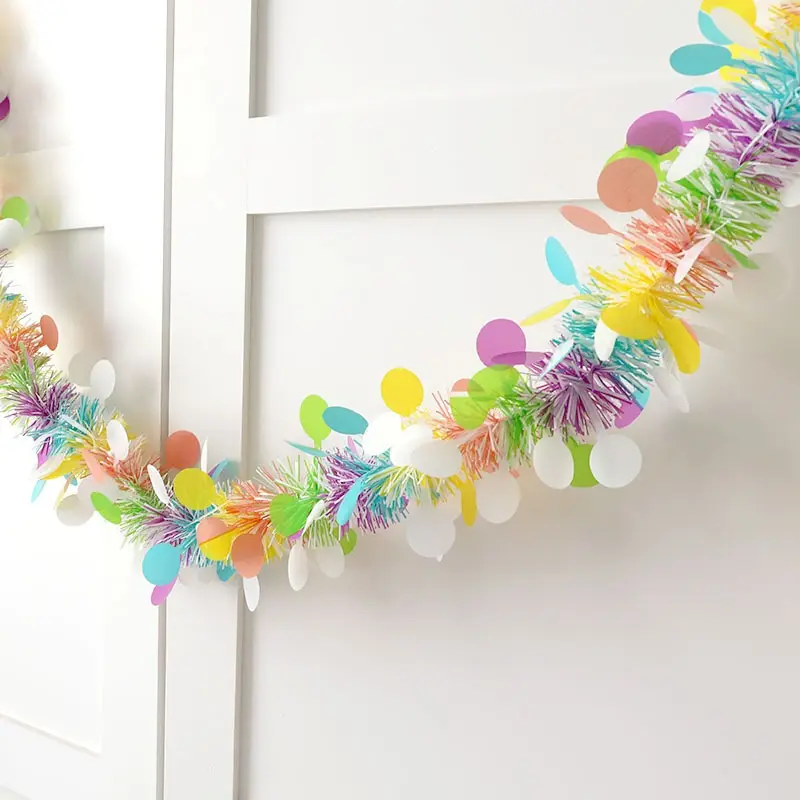 DIY 2m Easter Garlands Egg Easter Wreath Spring Party Green Stripe Tinsel Twist Colorful Egg Easter Ornament Garland