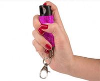 Porte-clés de défense personnelle professionnel en spray de diamant pour femmes, avec étui de transport rose, kit de sécurité avec mace et strass, et lampe torche