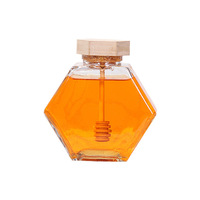 꿀 용기 디스펜서 저장 100ML 220ML 380ML 육각형 유리 꿀 병 나무 교반 막대
