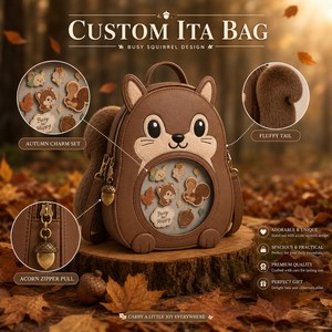 Zaino Kawaii a Forma di Scoiattolo Personalizzato, in Pelle PU Marrone con Orecchie Appuntite e Grande Finestra Trasparente in PVC - Product Image 3