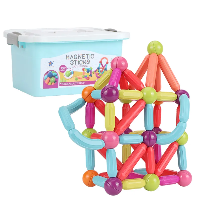 Zhorya Educatief Speelgoed 64 Stuks Magneet Ballen En Staven Set Kinderen Creatieve Magnetische Bouw Stokken En Ballen