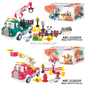 행운의 장난감 DIY 조립 플라스틱 스프레이 물 당겨 과일 운송 카트 빌딩 블록 세트 장난감 연기 과일 트럭 - Product Image 6