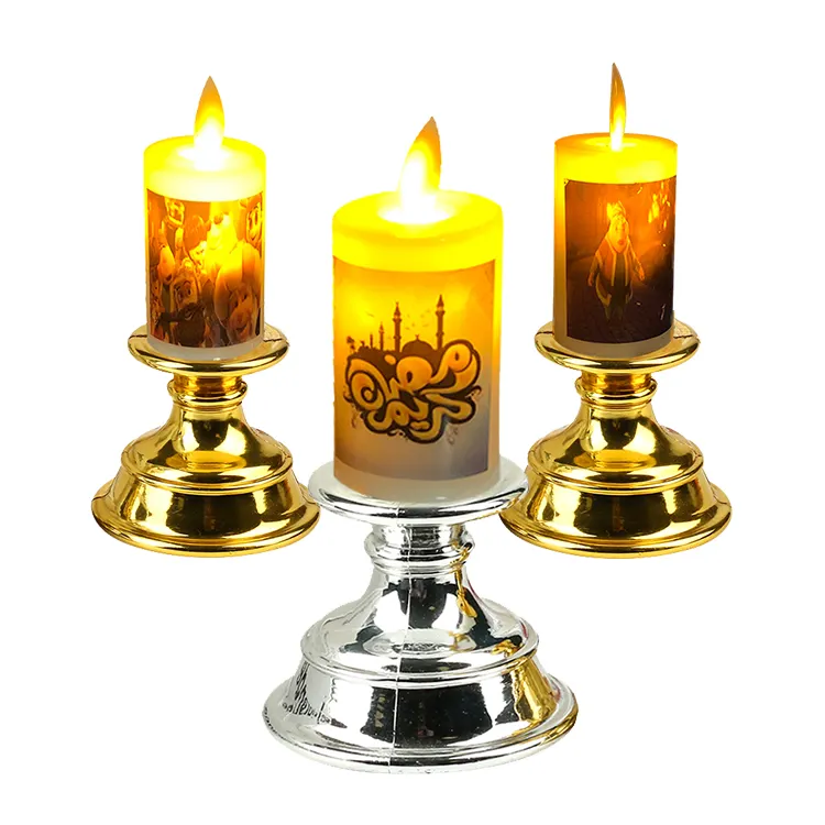 Flammen lose LED-Stumpen kerzen mit Ständer für Ramadan-Dekoration Batterie betriebene warm weiße LED-Kerze mit Ständer