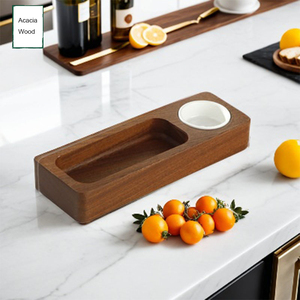 Piatto da portata rettangolare in legno massello di acacia, il più popolare per ristoranti, per dim sum e patatine fritte, con scomparti e vassoio per salse - Product Image 4