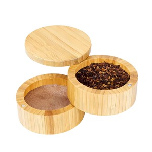 <b>Bamboo</b> Spice Jar Round Airtight <b>Container</b> With Lid For Kitchen Storage - Product Image 1