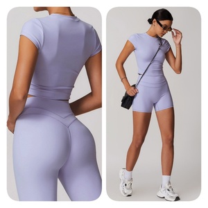 T-shirt de sport d'été à séchage rapide, haut de yoga à manches courtes pour la course décontractée, col rond, tenue de yoga sportive - Product Image 6