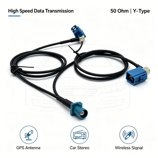 Hot Fakra Male to Dual Female Y Type Universal Coaxial Splitter 2Ft 60Cm RG174 RGS Blue Metal Plastic for Car GPS Antenna Stereo