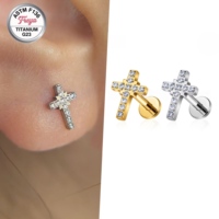 G23 Cross Cherry Bijou de piercing en titane ASTMF136 16G pour cartilage d'oreille, hélix, lèvre et labret, vente en gros de bijoux de piercing