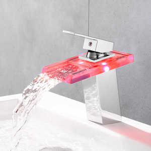 Grifo LED de cascada para baño, de latón, mezclador de agua fría y caliente, para lavabo, montado en encimera - Product Image 1
