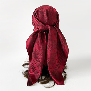 Pañuelo de Seda Satén con Estampado Paisley Borgoña para Mujer, Pañuelo de Cabeza Cuadrado Rojo de Lujo, Banda para el Cabello, Envoltura Suave para el Cuello, Accesorio Decorativo para Bolsos - Product Image 1
