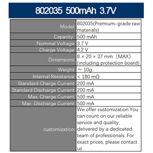 802035 500mAh 3.7V (Materiales de primera calidad) Batería de iones de litio recargable con certificado para gamepad - Product Image 2