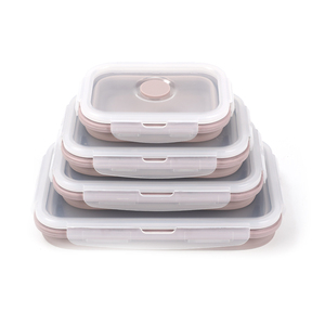 Environmentally friendly colorful square Collapsible Silicone Food Containers Storage 4 Pack Lunch Bento Box with Lid 350ML
