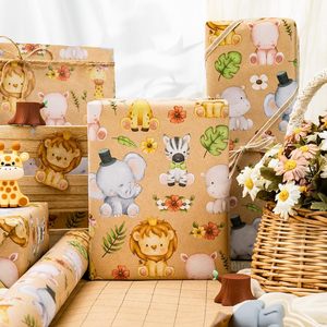 Kraft Baby Shower <b>Wrapping</b> <b>Paper</b> Jungle Animals Lion Giraffe Elephant 46.8 Square Feet Wood Pulp <b>Paper</b> - Product Image 5