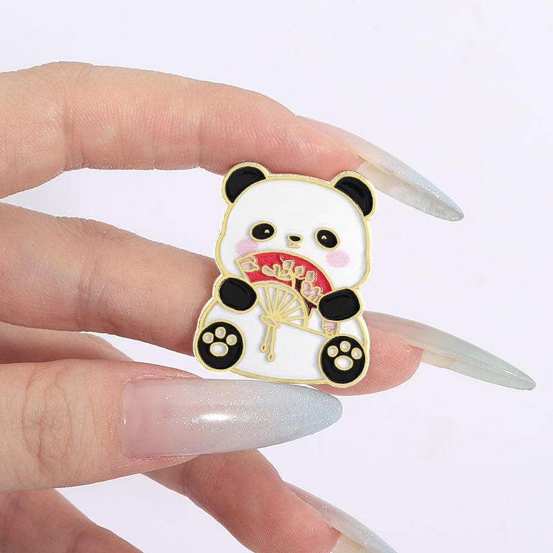 Cute Chinese National Treasure Panda Enamel Pin Cartoon Panda Eating Bamboo Brooch Lapel Badge Animal Jewelry Gift for Friends