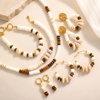 Ensemble de bijoux, style Meh Lad, collier et boucles d'oreilles en perles baroques, coquillages et œil de tigre, accessoires de mode pour femmes