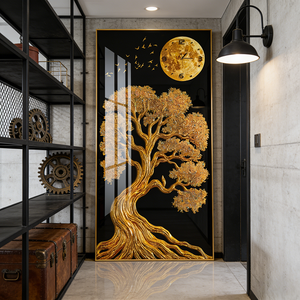 Arte Murale Moderna Personalizzata <span class=keywords><strong>per</strong></span> Decorazione Casa, Stampa HD, Albero Dorato Paesaggistico <span class=keywords><strong>per</strong></span> Ingresso, Dipinto in Porcellana con LED <span class=keywords><strong>per</strong></span> Soggiorno - Product Image 5