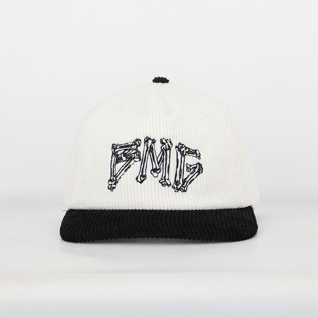 Classic 5-Panel Flat Embroidery Logo Baseball Cap Sporty Style Corduroy Fabric Snapback Cap