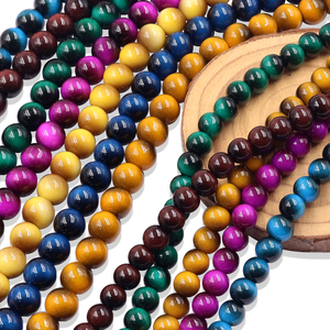 ลูกปัดแก้วคุณภาพสูง ขนาด 8 มม. 10 มม. ลายเลียนแบบสีเหลือง น้ำเงิน เขียว ชมพู ลายตาเสือ สำหรับทำสร้อยข้อมือและเครื่องประดับ ทำเอง - Product Image 1