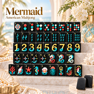 Jeu de Mahjong américain de luxe en acrylique noir de 160 tuiles, motif coquille de sirène élégant, gravé, pour un cadeau unique - Product Image 1