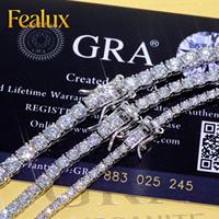 Fealux Bijoux fins Hip Hop Or blanc Argent 925 Chaîne Moissanite VVS Diamant Chaîne Tennis Bracelet Collier pour Hommes Femmes