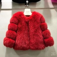 Nouveau manteau en fourrure de renard véritable de luxe pour enfants, manteau entièrement en cuir avec manches rayées, veste en fourrure véritable de haute qualité pour enfants, fourrure de renard naturelle