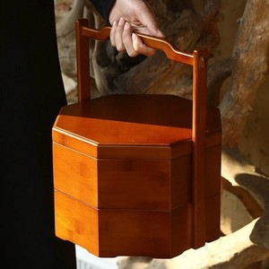 Wooden Mooncake <b>Gift</b> <b>Box</b> Double Layer Lacquered Handmade Rectangle Walnut Color <b>Empty</b> <b>Box</b> <b>For</b> Mid Autumn Festival Packaging - Product Image 1