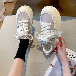 2024 Autumn New Women's <b>White</b> Casual <b>Canvas</b> <b>Shoes</b> Platform Thick-Soled Height-Enhancing Small Fragrance Style Niche Design - Product Image 3