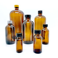 Bouteille en verre ronde boston, 1/2 oz, 1oz, 2 oz, 4 oz, 8 oz, 16 oz, 25 oz, 32 oz, marron ambre, 8 oz