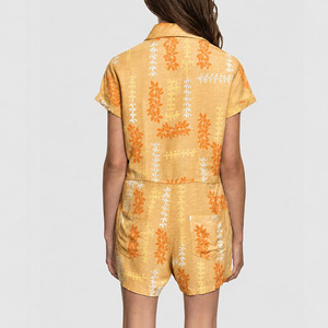 Romper Bohemio con Botones y Estampado Personalizado OEM, Romper de Lino y Algodón de Alta Calidad - Product Image 4